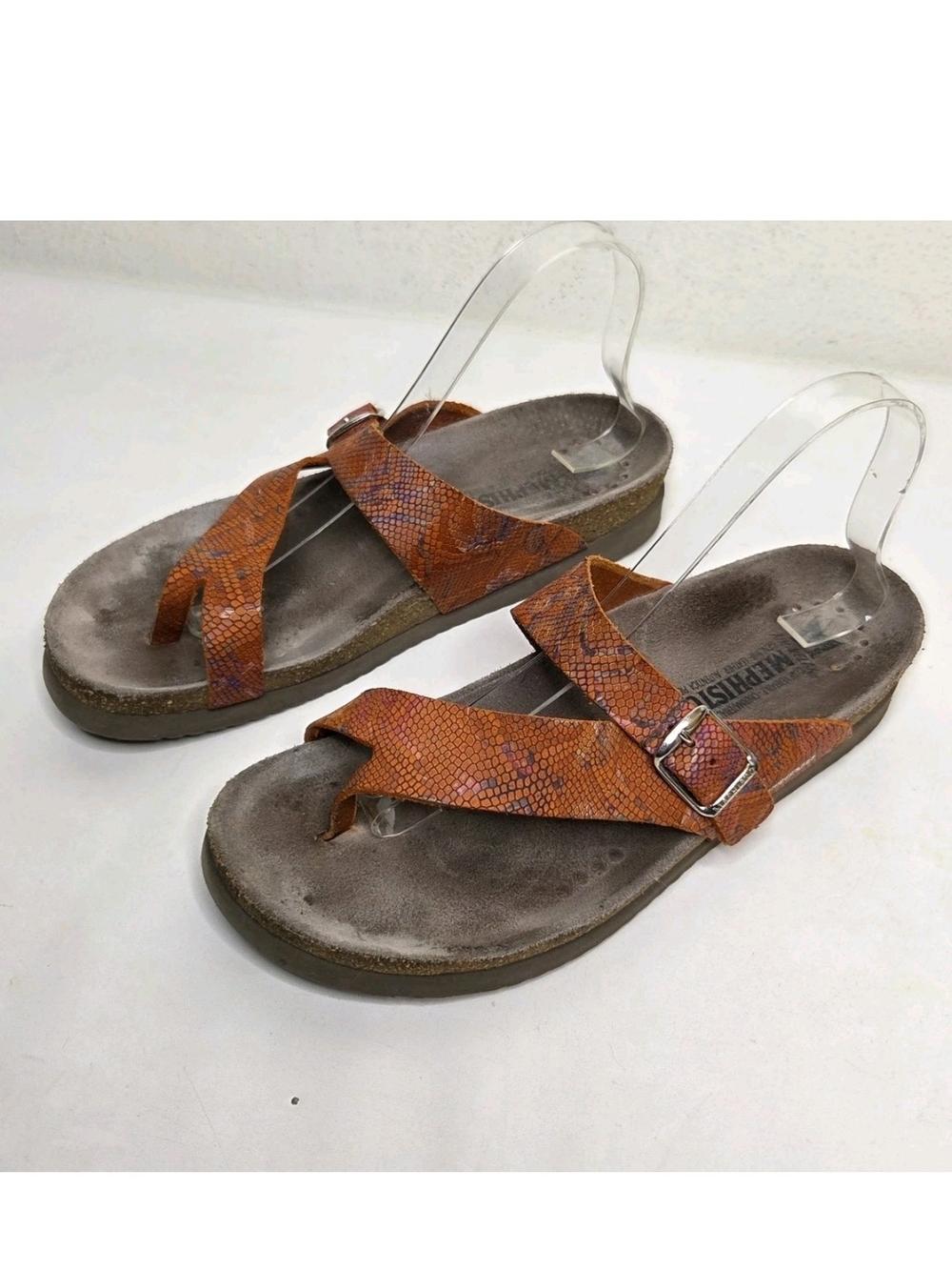 Mephisto Helen Toe Loop Slide Sandals Snake Print Orange EU 40 US 10 Womens Boho